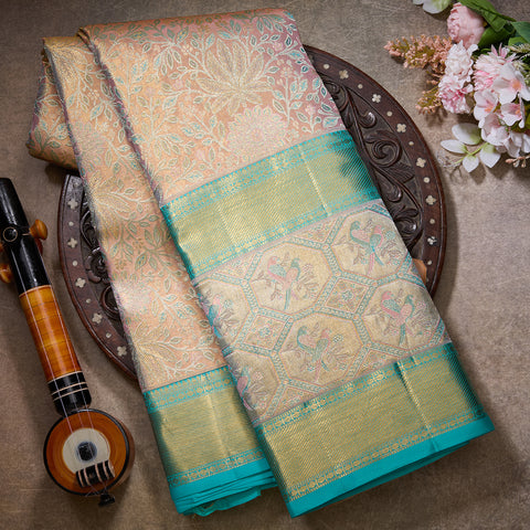 Light Onion Pink Tissue Pure Kanjeevaram Silk Saree
