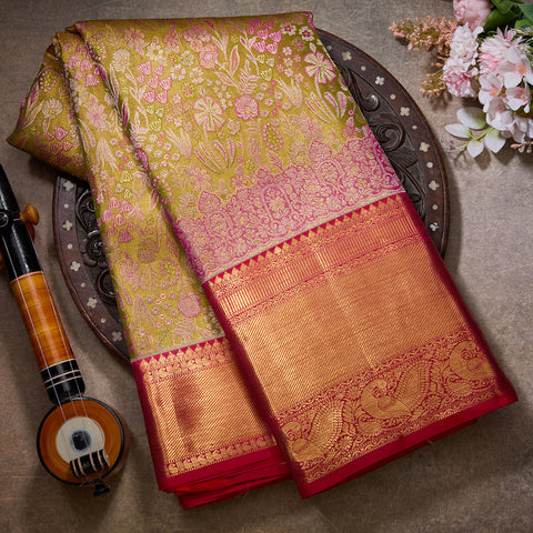 Neon Green Tissue Pure Kanjeevaram Silk Saree