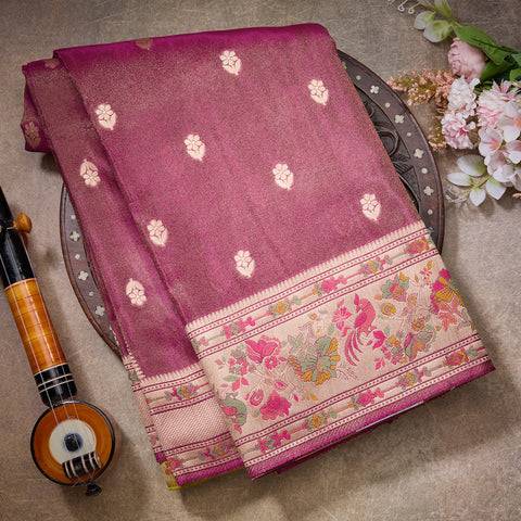 Onion Pink Banarasi Tissue Viscose Saree
