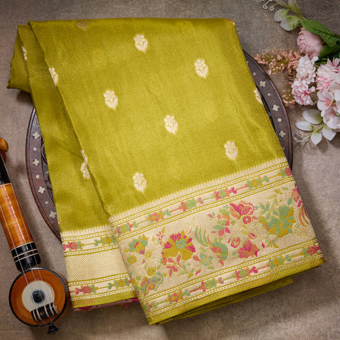 Mehendi Green Banarasi Tissue Viscose Saree