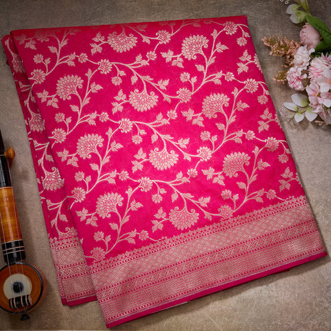 Rani Pink Banarasi Jaal Silk Saree