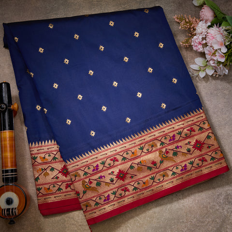 Dark Blue Banarasi Paithani Silk Saree