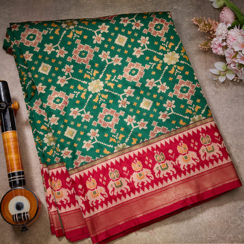 Bottle Green Patola Silk Saree