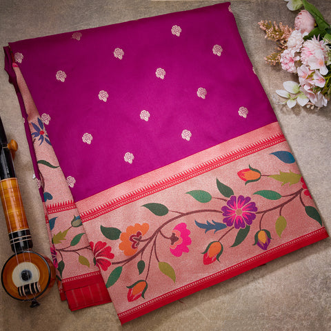 Dark Purple Banarasi Paithani Silk Saree