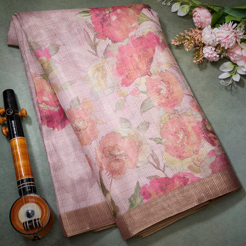 Light Onion Pink Kota Tissue Digital Saree