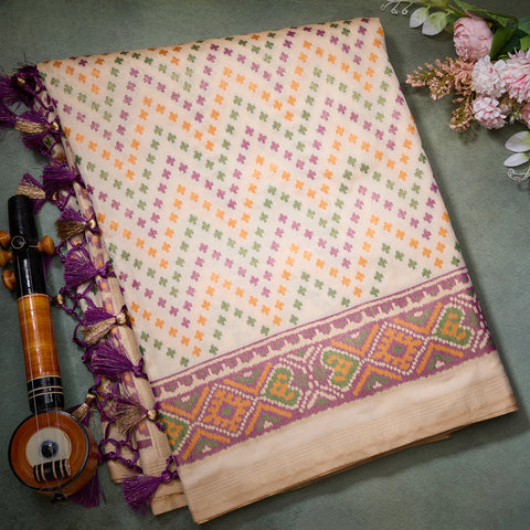 Cream Patola Silk Saree
