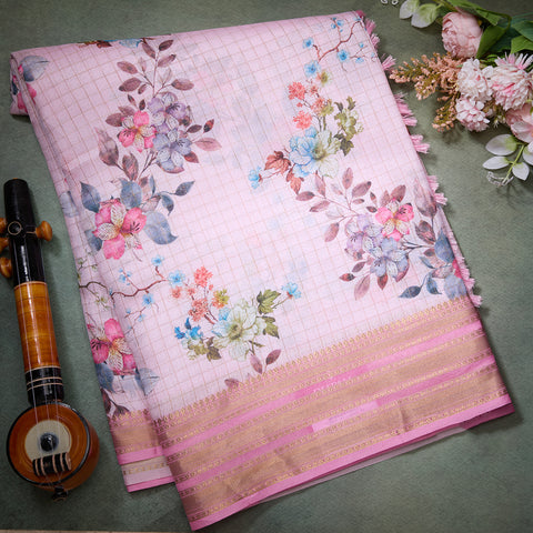 Baby Pink Semi-Floral Print Saree