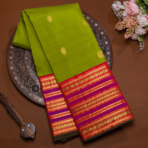 Parrot Green Kanjivaram Pure Silk Saree