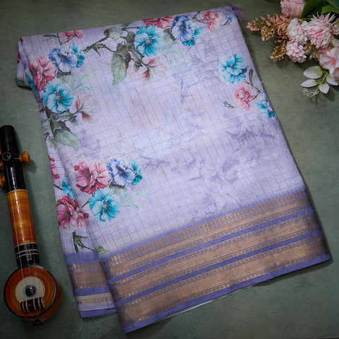 Light Lavender Semi-Floral Print Saree