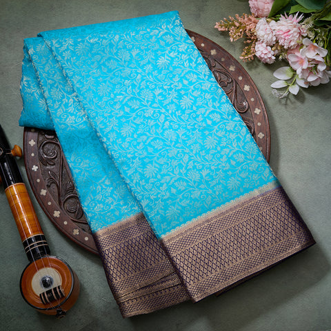Light Sky Blue Pure Mysore Brocade Silk Saree