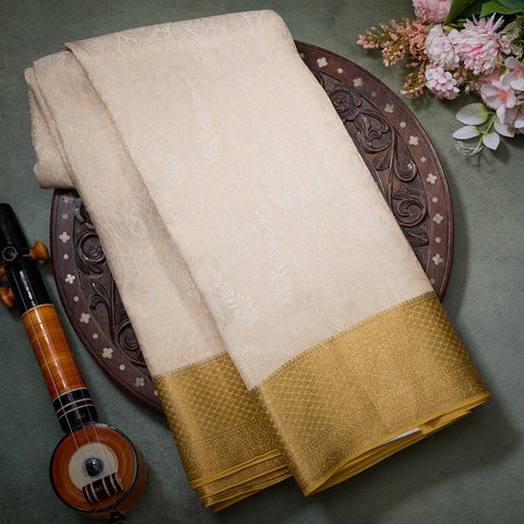 Ivory Pure Mysore Brocade Silk Saree