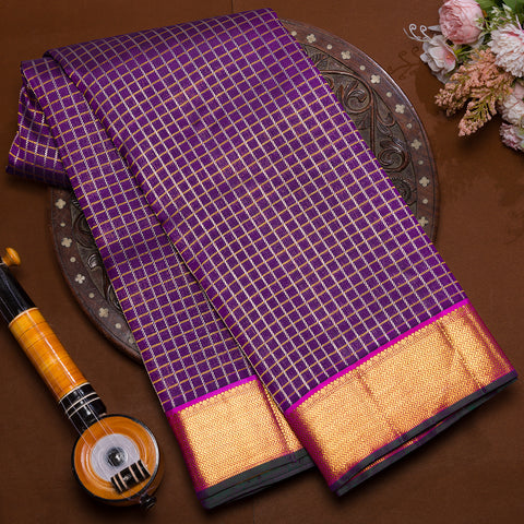Purple Traditional Checks Kanjivaram Silk Saree