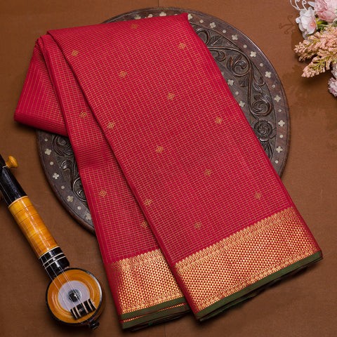 Red Traditional Checks Kanjivaram Silk Saree