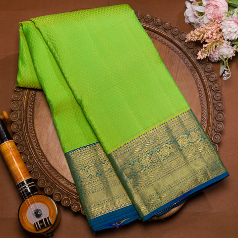 Floroscent Green Semi Kanjivaram Silk Saree