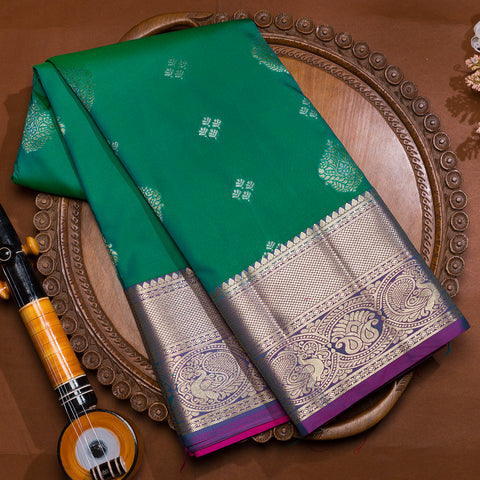 Rama Green Semi-Kanjivaram Silk Saree