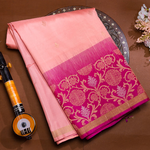 Peachish Pink Soft Silk Saree