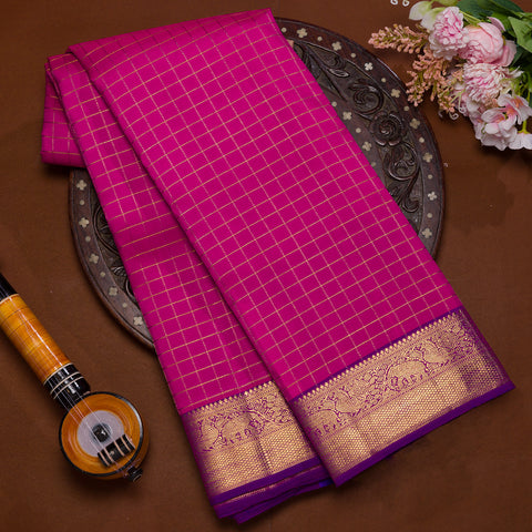 Bright pink traditonal kanjivaram silk saree