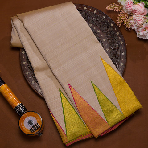 Beige kanjivaram traditional silk saree