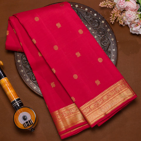Bright red traditional kanjivaram silk saree