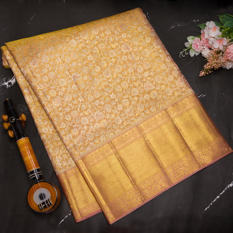 Golden Kanjivaram Tissue Brocade Silk Saree