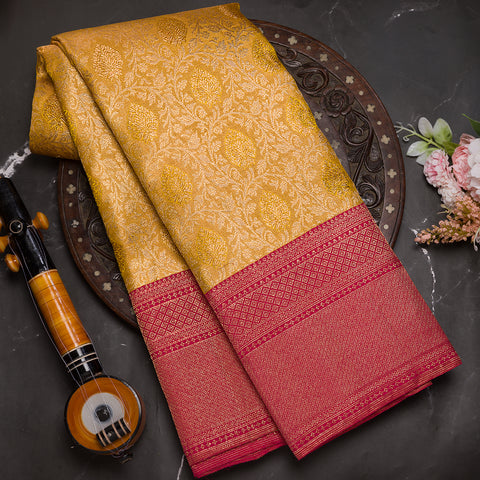 yellow Tissue Pure Kanjivaram Brocade Silk Saree