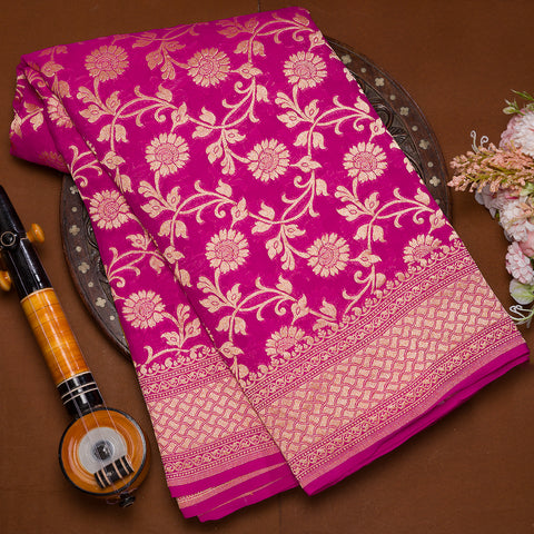 Fuchsia Pink Pure Banarasi Khadi Georgette Saree