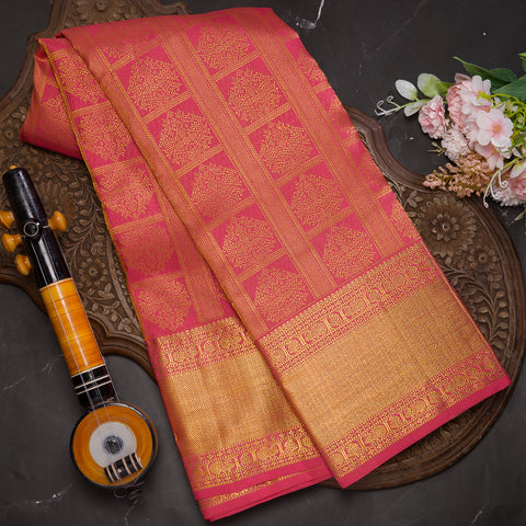 Coral Pure Kanjvaram Brocade Silk Saree