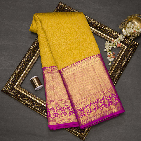 Bright Yellow Brocade Kanjivaram Silk Saree