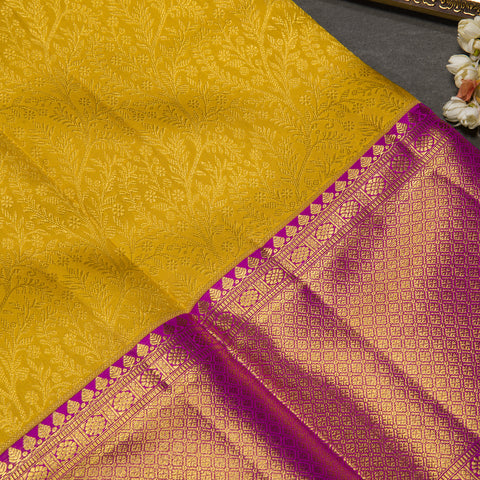 Bright Yellow Brocade Kanjivaram Silk Saree