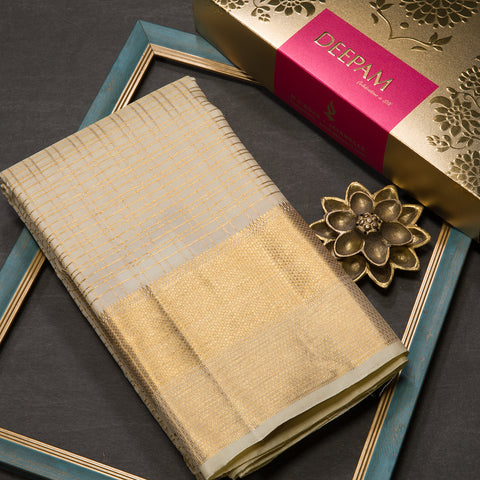 Cream Checks Kanjivaram Silk Dhothi