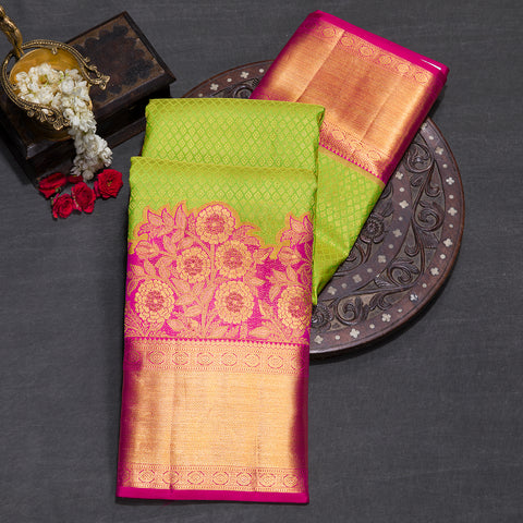 Parrot Green Kanjivaram Brocade Silk Saree