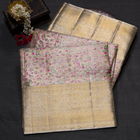 Gold Lavender Pure Kanjivaram Tissue Brocade Silk Saree
