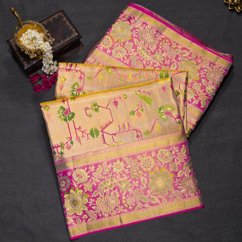 Golden Pure Kanjivaram Tissue Zari Brocade Silk Saree