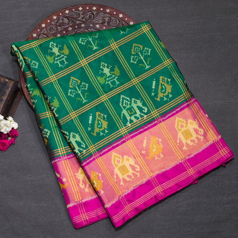 Bottle Green Patola Pure Silk Saree