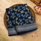 Dark Blue Georgette Saree with Diagonal Floral Design