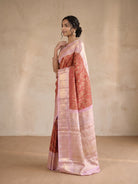 Red Pure Kanjivaram Silk Saree - side standing