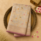 Half White Banarasi Silk Saree with Gold Zari Work & Gold Border