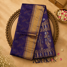 Dark Purple Pure Silk Saree with Gold Zari Weave, Gold Border & Purple Blouse