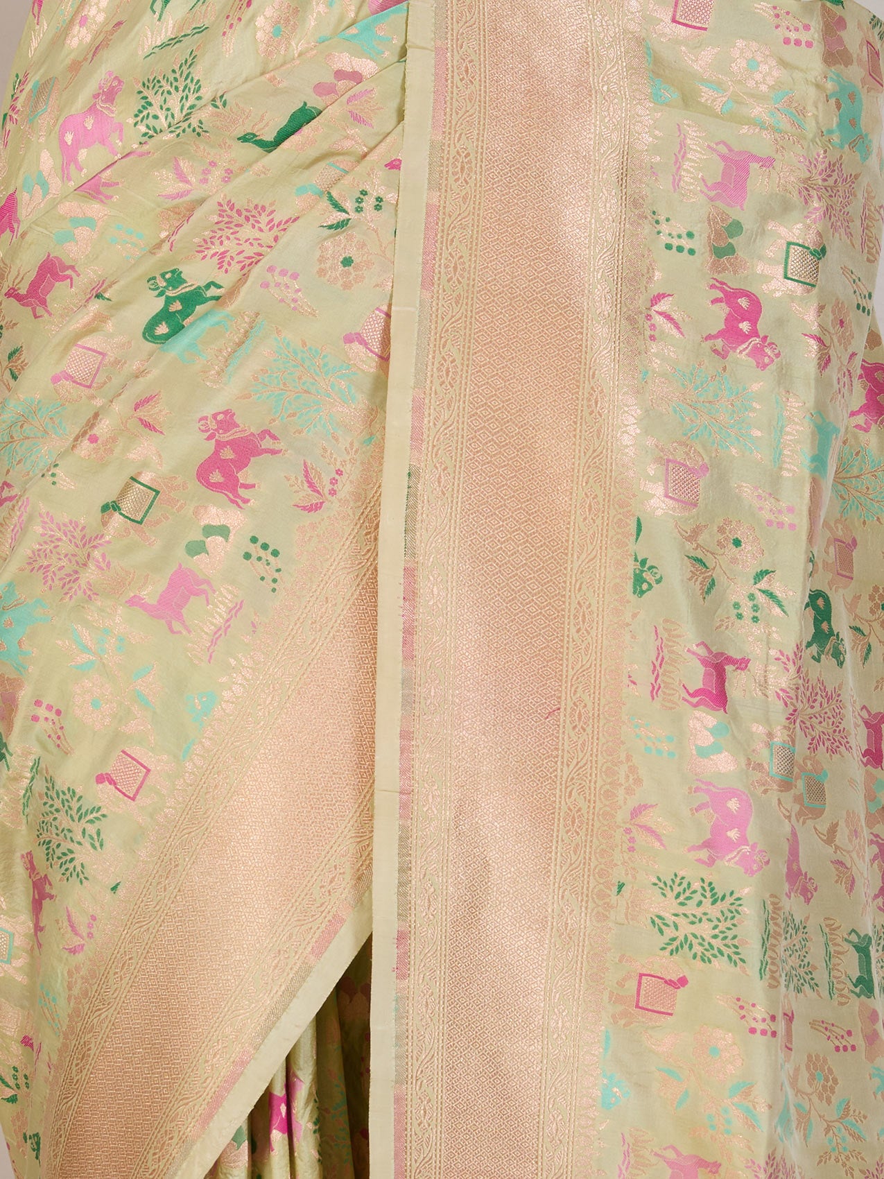 Golden Beige Banaras Georgette Saree - fabric detail