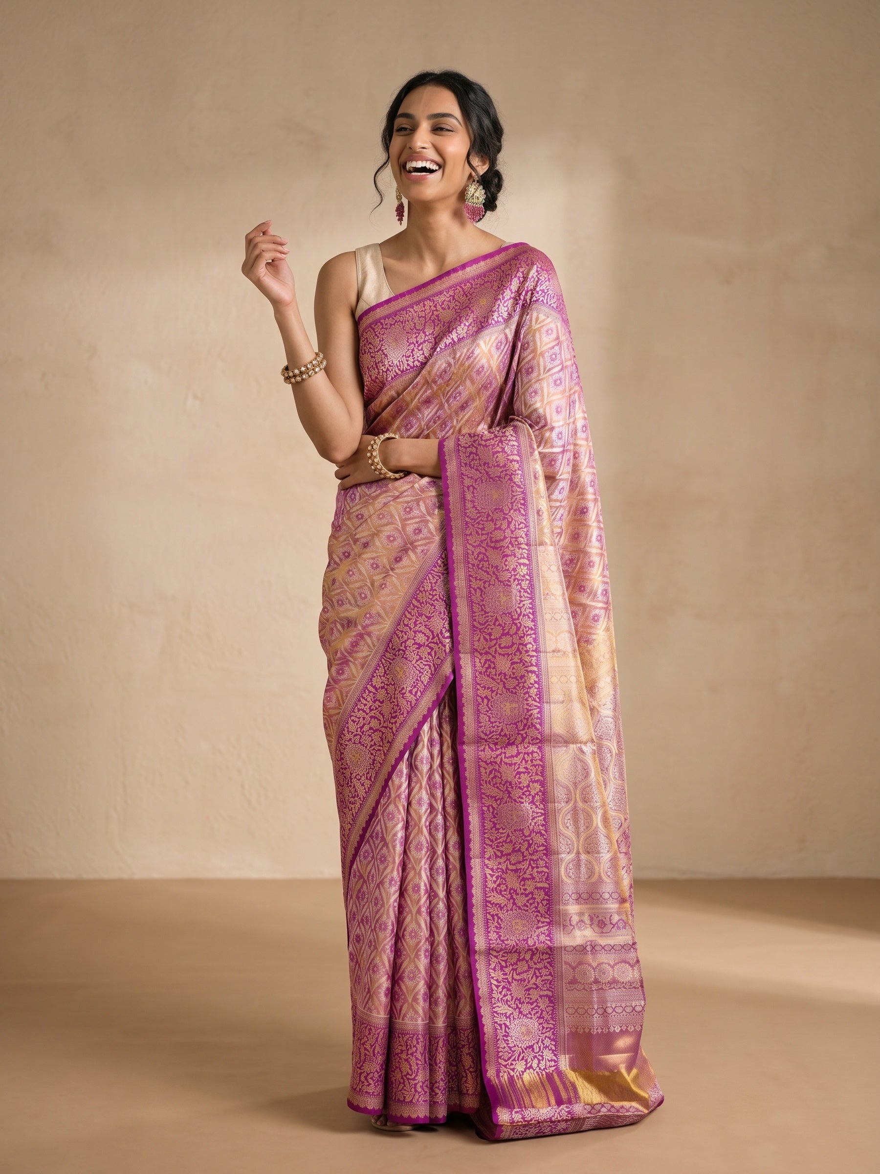 Gold Pure Kanjivaram Tissue Silk Saree - front pose