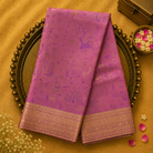 Pink Kanjeevaram Silk Saree with Purple Motifs & Gold Zari Border