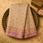 Cream Banarasi Georgette Silk Saree with Floral Brocade, Baby Pink Border & Pink Blouse