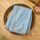 Sky Blue Soft Organza Saree with Silver Stones