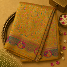 Mustard Yellow Semi Crepe Silk Saree with Multicolour Pashmina Floral Weave & Border
