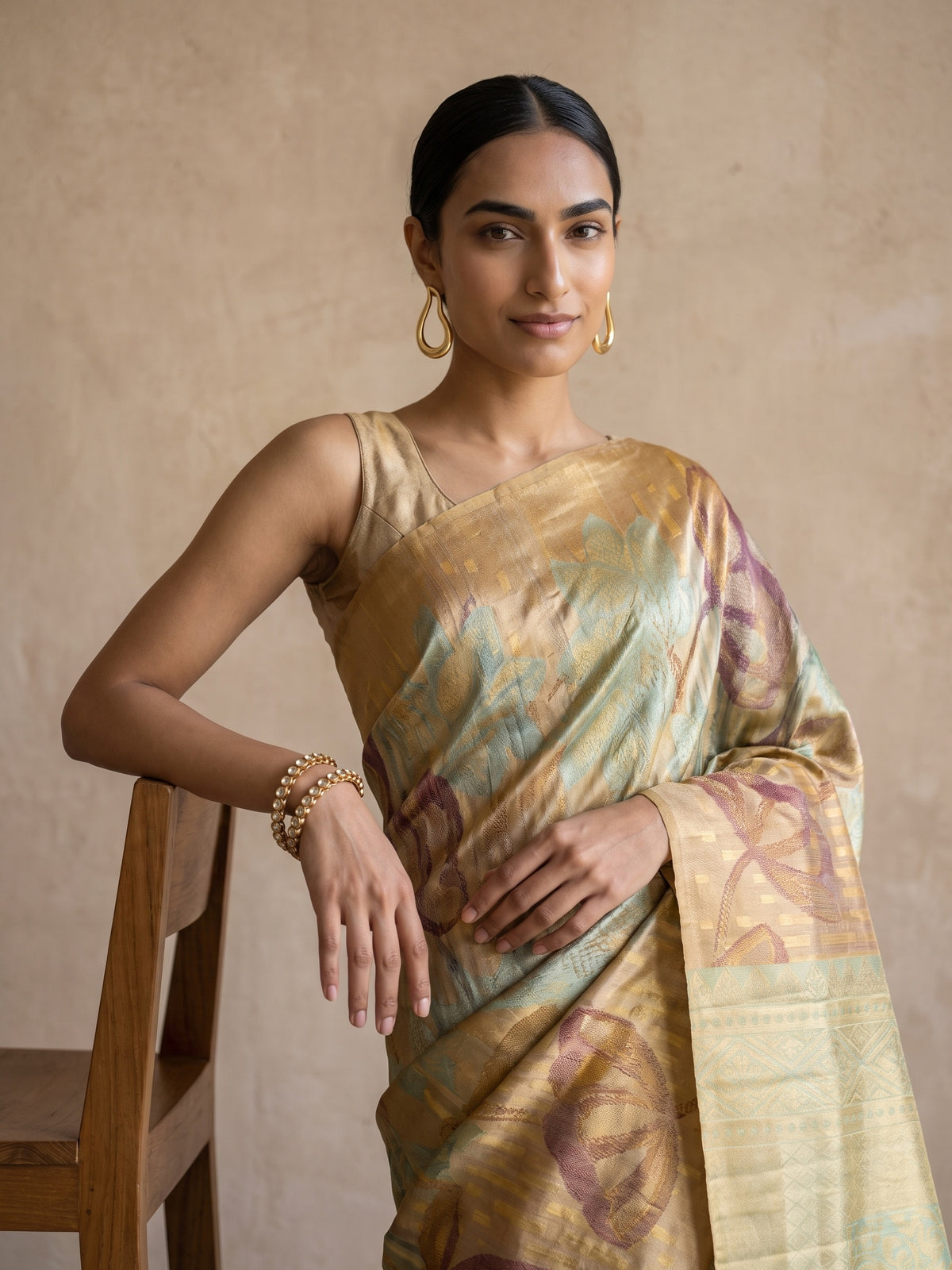 Golden Banaras Georgette Saree - portrait