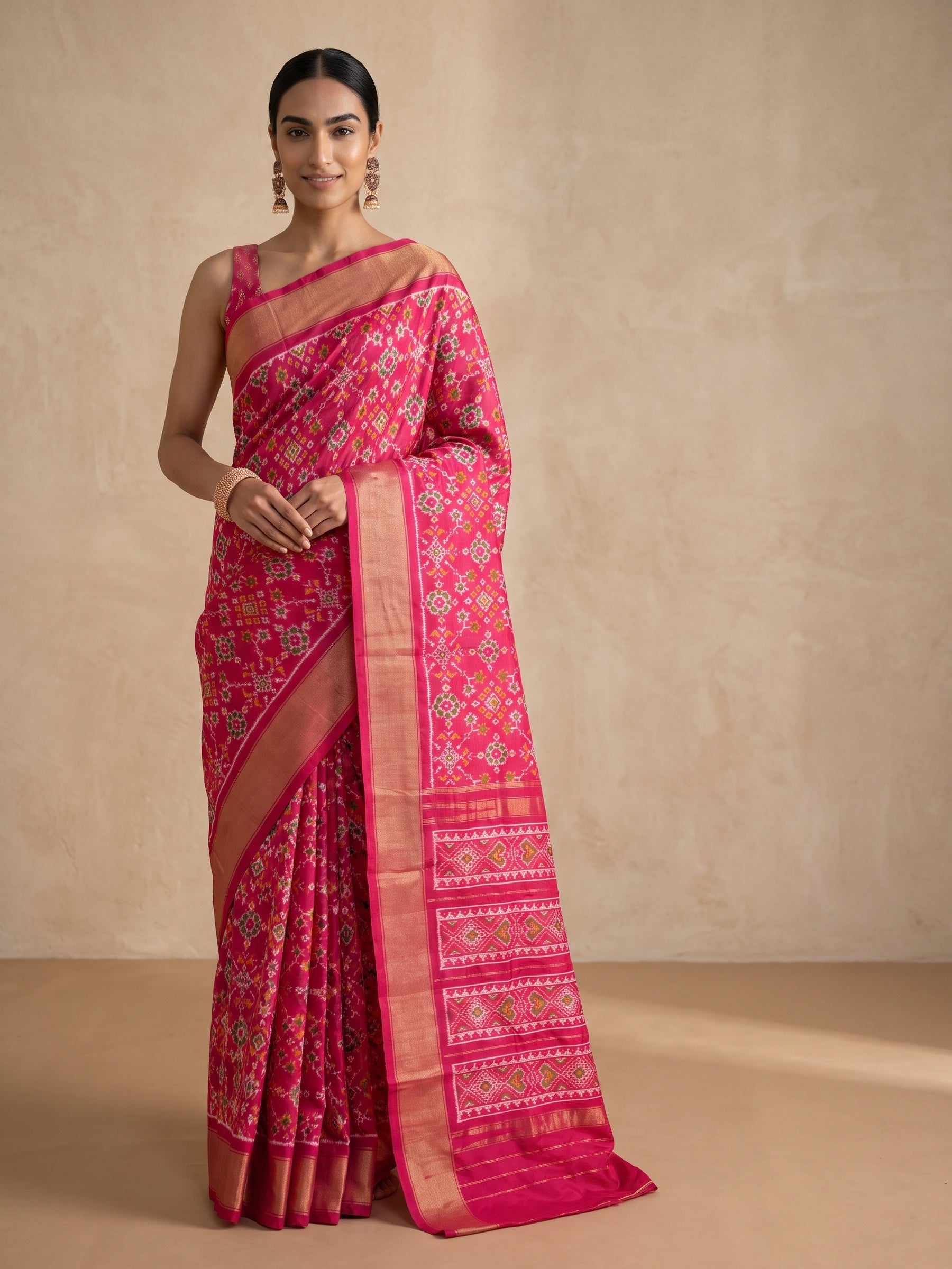 Reddish Maroon Patola Silk Saree - front pose