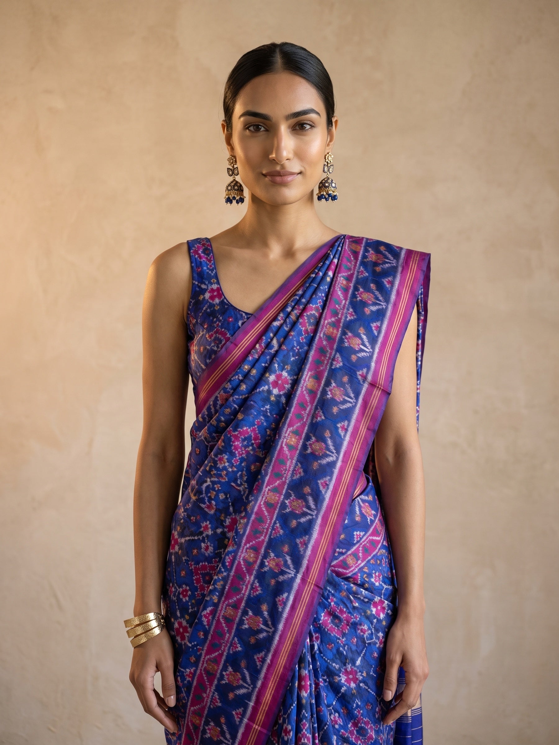 Blue Patola Silk Saree - portrait