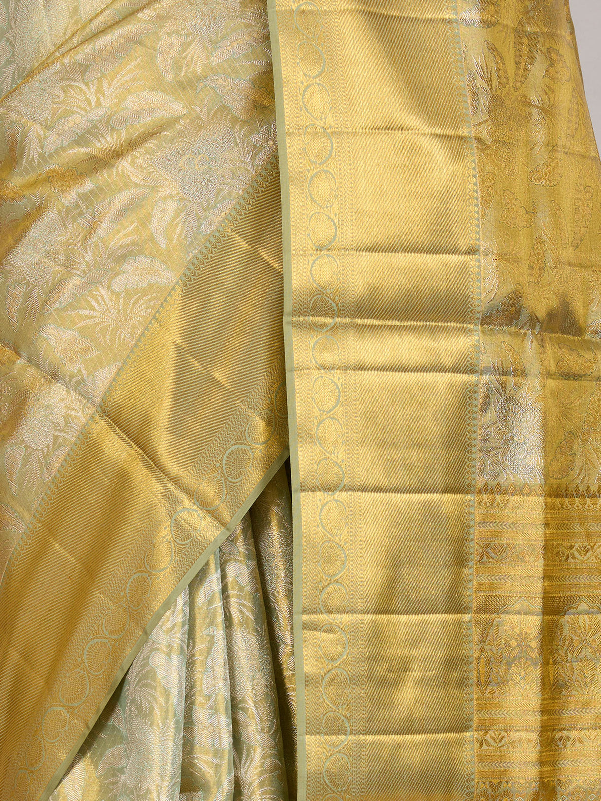 Ivory Pure Kanjivaram Silk Saree - fabric detail