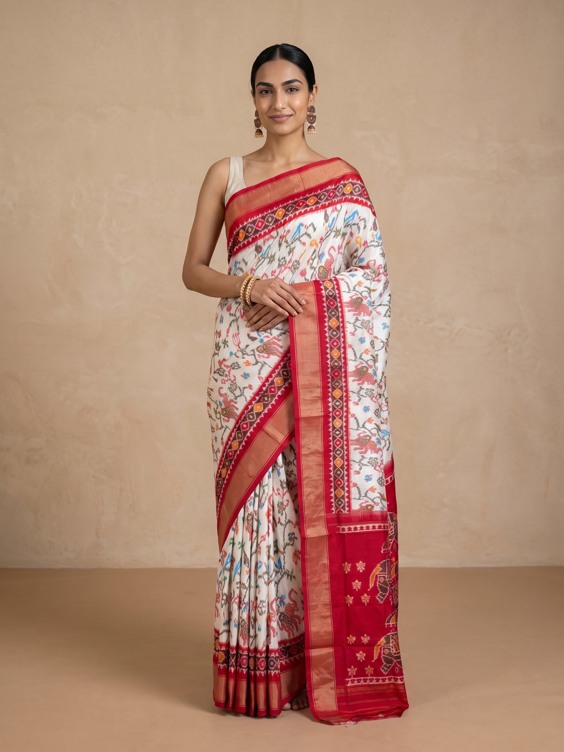 Ivory Pure Kanchivaram Silk Saree - front pose
