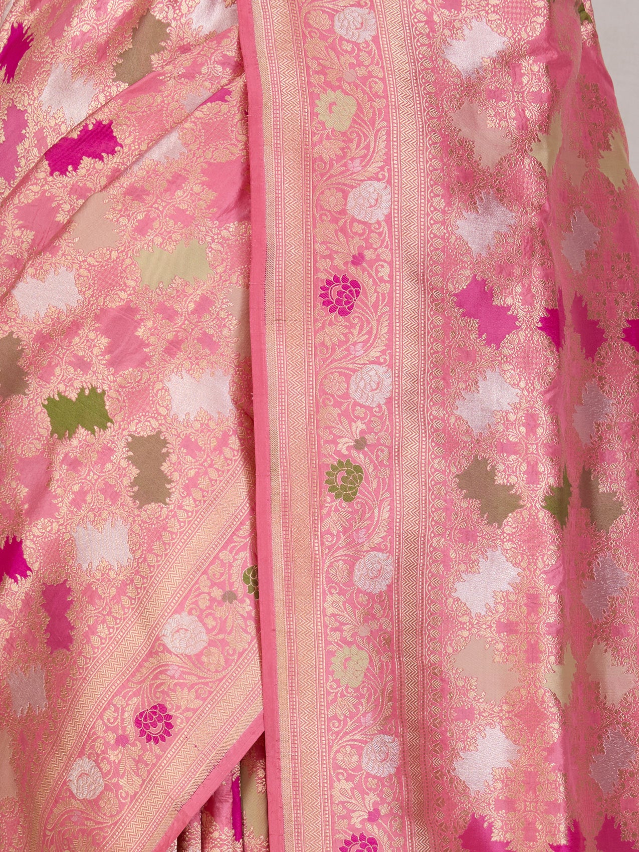 Pink Patola Silk Saree - fabric detail